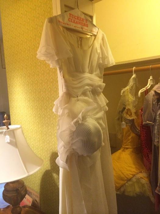 Lovely white vintage dress & hat; several dance costumes