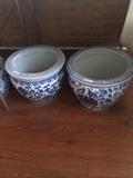             Two  blue & white planters 