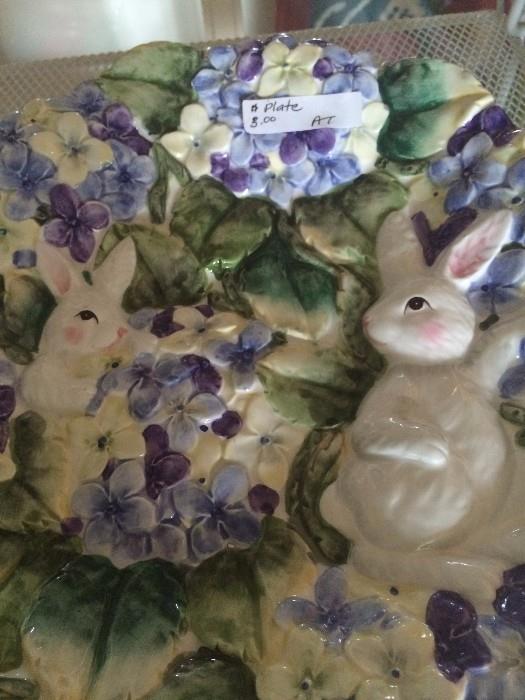           Easter plate of violets & bunnies