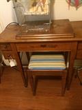      Sewing machine with stool & contents