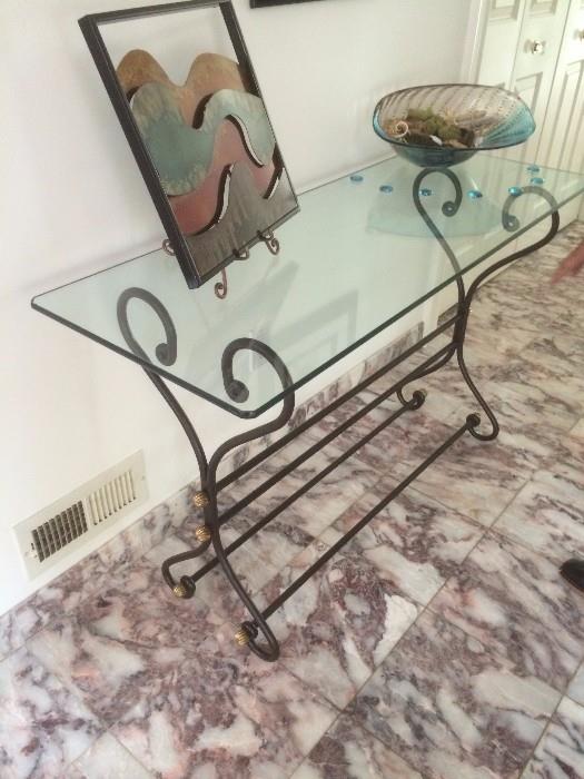 Glass and Iron Entry Table