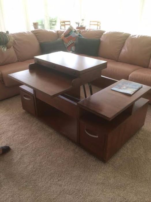 Solid Wood Desk/Coffee Table Made in USA   52"Wx41"Dx20.25"H with file drawers - folds flat for coffee table.                 