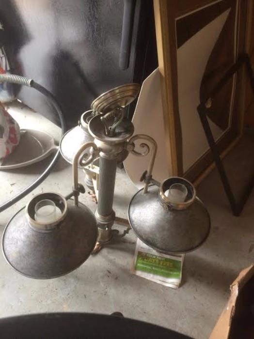 Set of 2 - Galvanized Steel and Brass Hanging Lights - Great over a pool table or in a country kitchen.