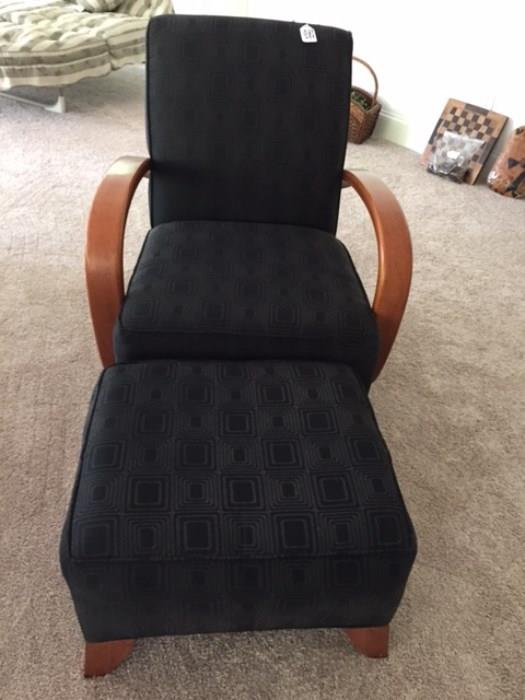 Black Upholstered Chair and Ottoman - clean, good condition.