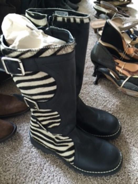 Leather Boots with Zebra hair - size 5- NEW!
