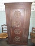 antique church hand carved confessional with added shelves for storage