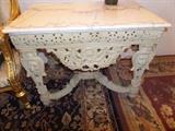 antique cast iron table with marble top