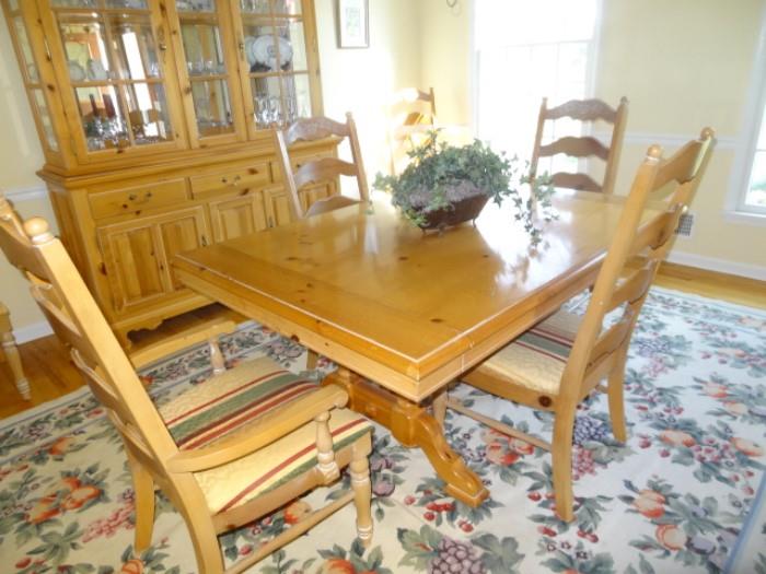 Broyhill English Pine Table with 6 Chairs - Table measures 63"L X 43"W 29"H with 2 leaves 12" each