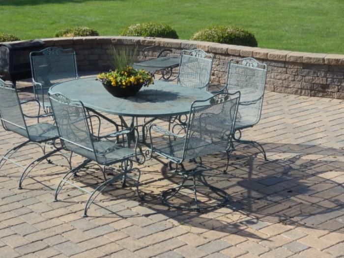 Outside Furniture - Table with 2 Swivel Rockers & 4 Rocker Chairs - Table measure 70"L X 42"W X29"H
