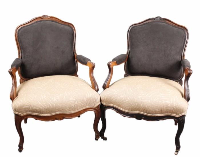 Pair of Louis XV Style Rosewood Fauteuils
