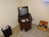 paper shredder, small TV & drum table