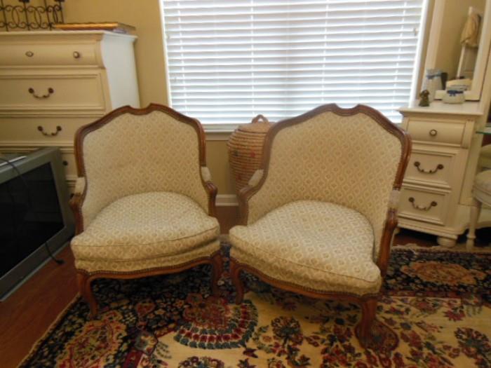 Pr. of wonderful down filled French occasional chairs