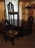 black lacquer table and 4 chairs