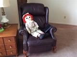 Leather recliner - 2 Raggedy Ann/Andy dolls