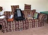 Golf balls, misc in basket, mikasa frame, shiatsu massage chair, large Bibles - one is "Mason"