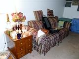 Sofa, end table, candles & decorative items