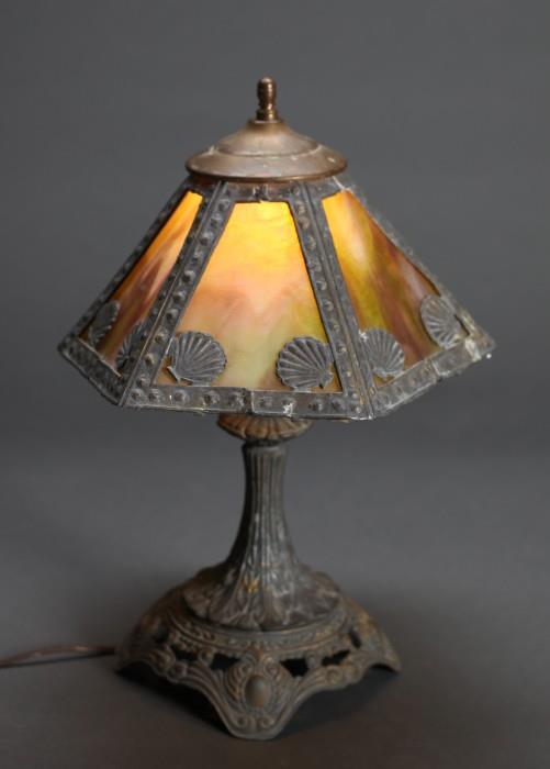 Lot 55:  Antique Art Nouveau Slag Glass Lamp
