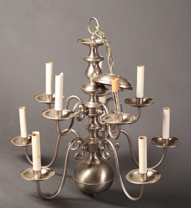 Lot 69:  Colonial Style Pewter 10 Light Chandelier

