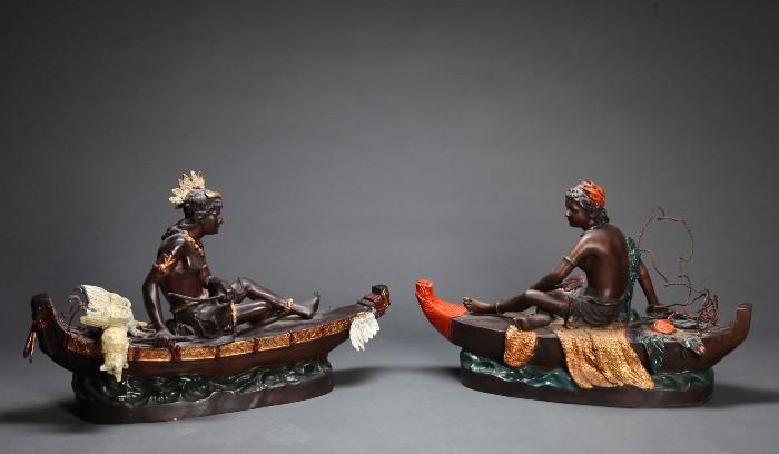 Lot 70:  Pair After C.M. Russell, Native American Bronzes

