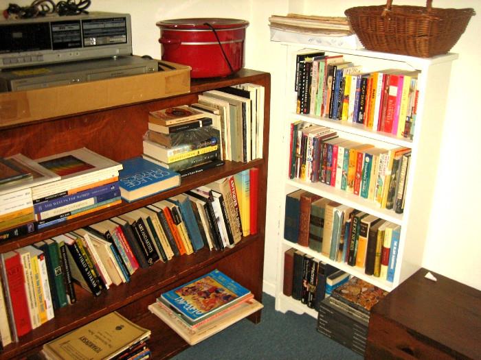 Boof Shelf Shelves, Books, Baskets, Stereo, Turntable, Crock Pot, Dishware, vintage antique