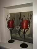 Pair candle holders and pair vintage dancer prints 