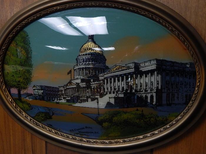 Reverse painting of the US Capitol.
