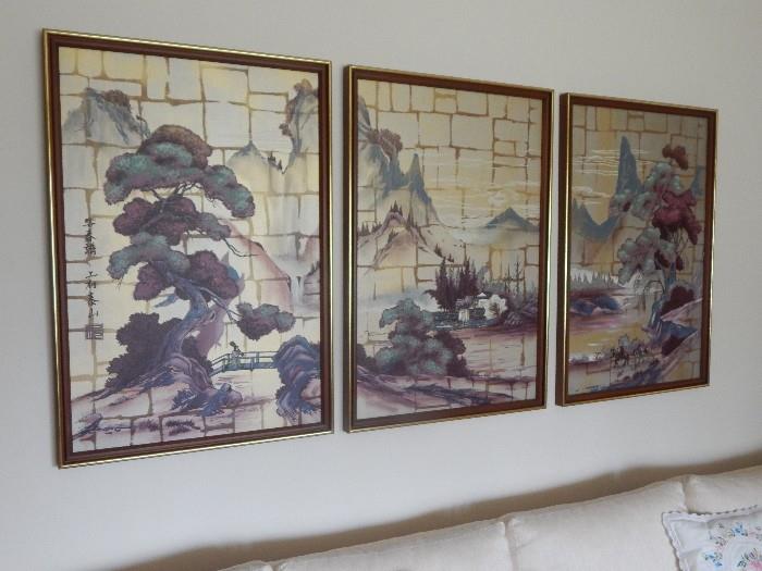 Three panel Asian art