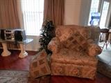 Formal living room chair, floral, excellent condition.