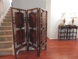 Room divider, 4-panel, walnut hand carved, mid-century modern.