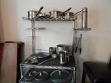 3-level pot rack, stainless steel, 4ft x 30in wide, pull-out mid level shelf, (17"), others, (22"/13").