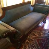 Antique Claw Foot Couch Blue Velvet, Pristine condition!