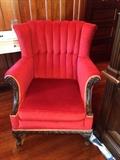 Pristine Red Velvet Wingback Chair