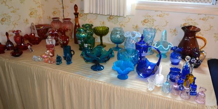 Tables of Beautiful Glassware including FENTON