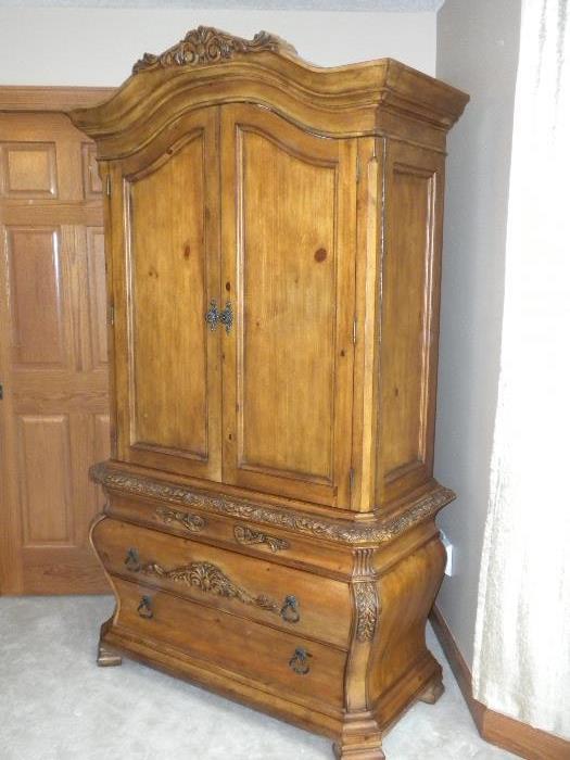 Carved French Pine Armoire 
