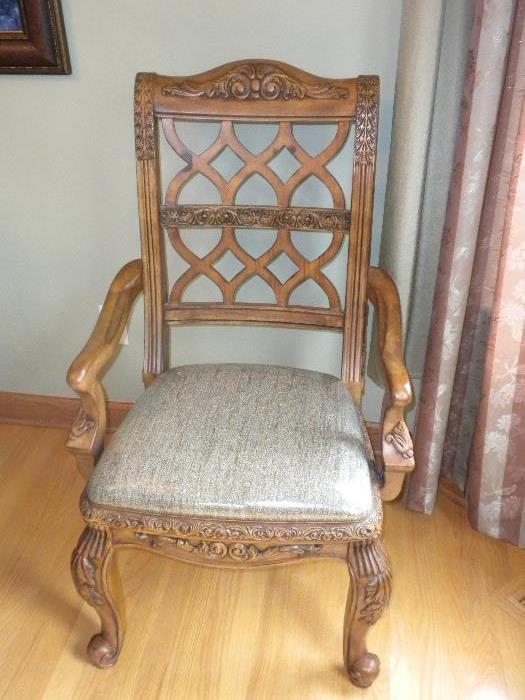 Carved French Pine Pine Arm Chairs and 4 Carved French Pine Side Chairs
