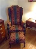 custom Baker wing chair and hassock