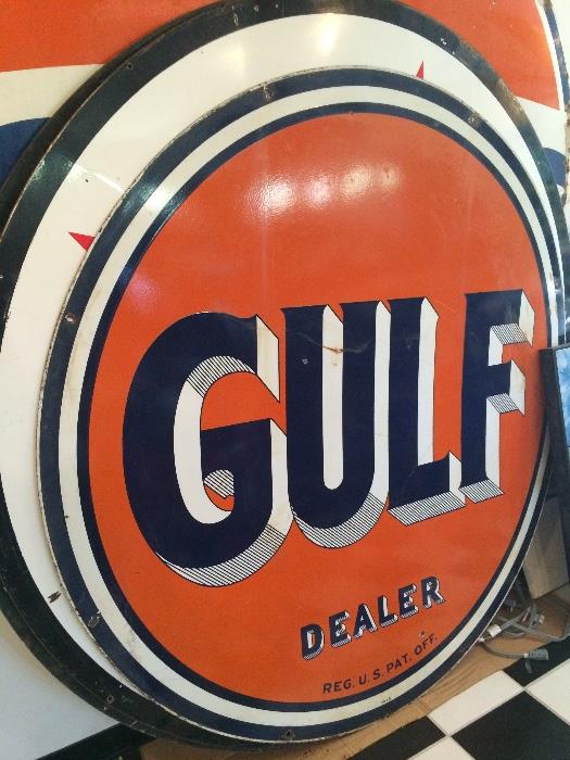 Vintage porcelain gas station signs...Gulf, Texaco