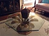Glass top, metal base coffee table