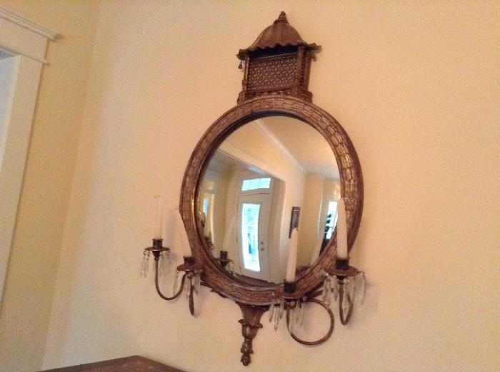 Antique mirror with pegoda feature