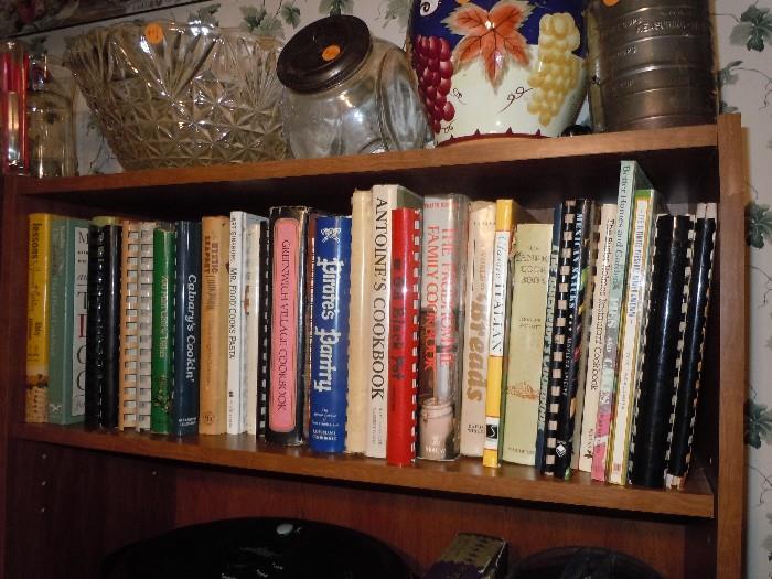 Several shelves of cookbooks