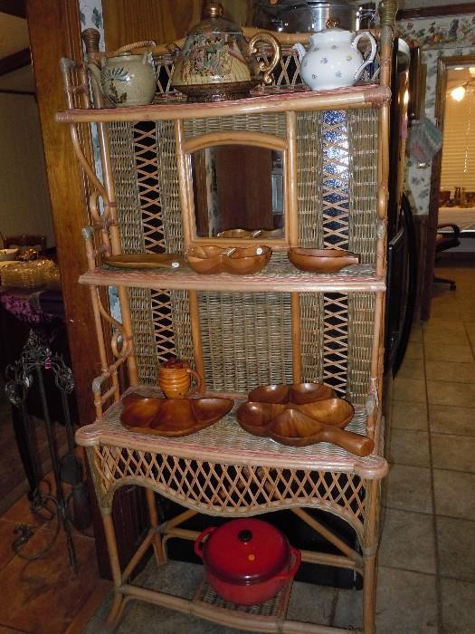 Rattan & wicker baker's rack with mirror