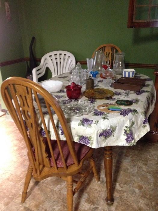 dining table, chairs, glassware, crystal