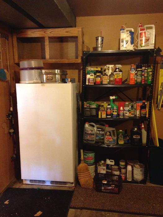upright freezer, standing freezer, yard supplies, cleaning supplies