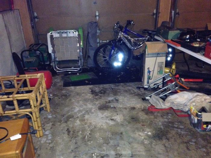 bicycles, lawn chairs, generator, air compressor, heater