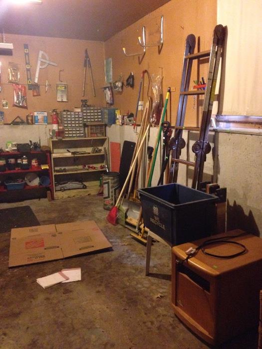 yard tools, tools, heater, ladder, key making supplies