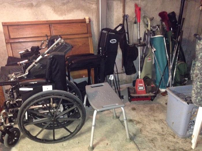 wheel chairs, golf clubs, snow blower