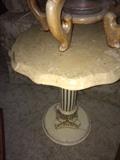 Two marble top side tables, one as is