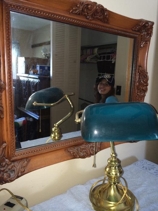 Mirror and bankers lamp