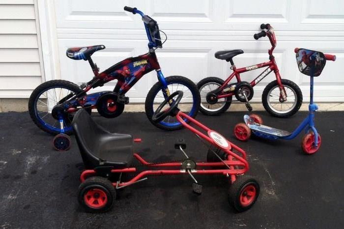 boys bikes, scooters and go cart