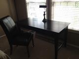 Desk and Black Leather Chair